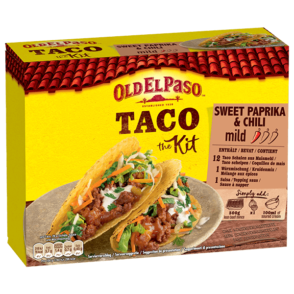 paquet de coquilles à tacos sucrées avec du paprika doux et du chili Old El Paso 308g