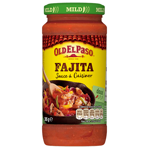 pot en verre de Old El Paso Sauce À Cuisiner Pour Fajitas Origine douce 395g