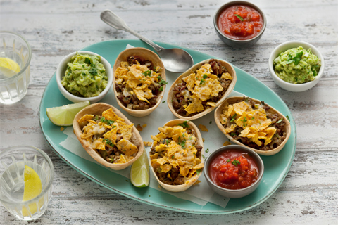 Mini Barquitas™ de bœuf haché, oignons, cheddar et tortilla chips gratinées